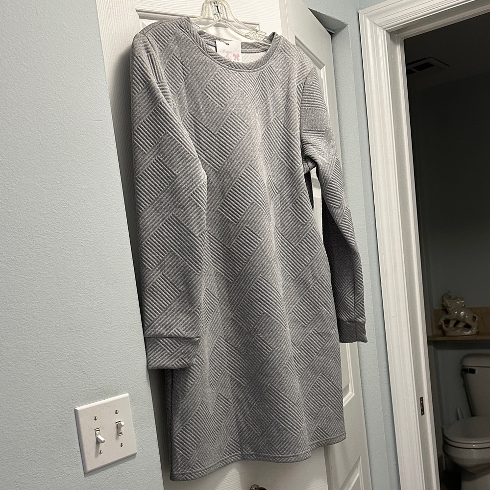 Gray Patterned Long Sleeve Dress